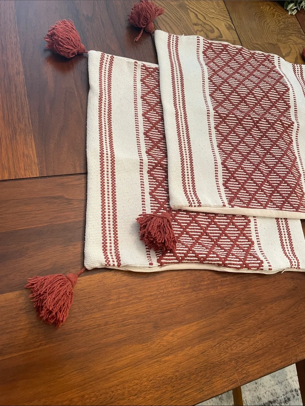 Boho Diamond Jacquard Tassel Throw Pillow Covers - Rust Cream (Set of 2) C10